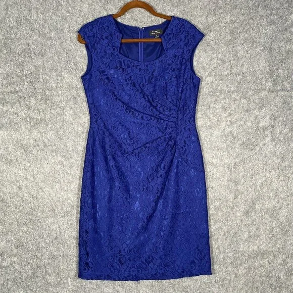 Tahari Womens Blue Square Neck Sheath Dress Size 8 Elegant Stylish - Picture 4 of 12